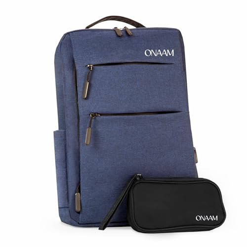 ONAAM Mochila Portatil 15,6 Ligera 0,5kg para Trabajo y Oficina Hombre Mujer, Mochila Ordenador Impermeable con Puerto USB y Estuche Portacables, Viaje Universidad Elegante Azul
