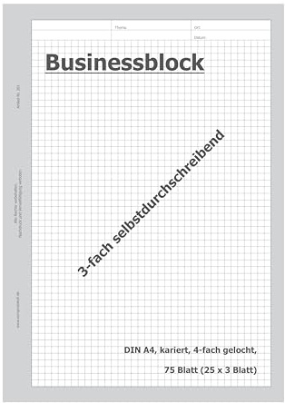 europrotokoll Karo-Durchschreibeblock, 3-fach selbstdurchschreibend, DIN A4, weiß, kariert