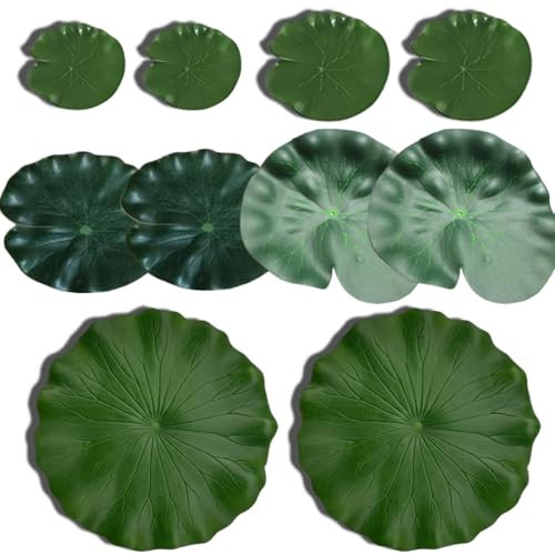 COYUN Lot de 10 feuilles de lotus artificielles flottantes en mousse,Décoration de piscine,Plantes de piscine flottantes pour maison, jardin, étangs, piscine, aquarium, décoration de paysage