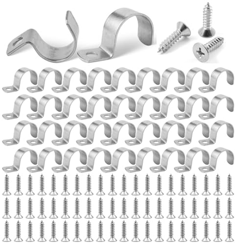 60 Pezzi Fascette Metalliche Stringitubo 10 mm Fascette Stringitubo Zincati di Ferro Fascetta Stringitubos Abbinati da 60 m4*16 mm Viti Nichelato per Fissare Tutti i Tipi di Cavi e Griglie Metalliche