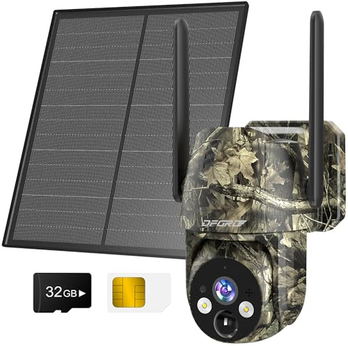 DFGRD 4G LTE Caméra Surveillance Extérieure sans Fil, 2K Cellulaire Caméra de Chasse Solaire avec Carte SIM, Batterie 10400mAh Panneau Solaire 6W, PTZ 360°, Audio Bidirectionnel, Détection PIR, IP66