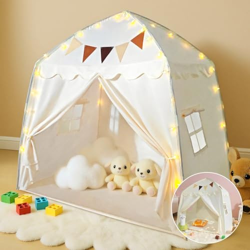 Tienda de campaña infantil con luces LED y decoración, XXL para niños con ventanas, tienda de juegos para niños a partir de 3 años, 150 x 108 x 150 cm