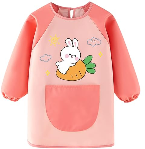 Zuipwpt Tablier Peinture Enfant 3-8 Ans,Blouse Enfant Peinture avec Poches,Imperméable Tablier Enfant pour École,Peinture,Cuisine,Pour 3 4 5 6 7 8 Ans Garçon Fille (Lapin-xin)