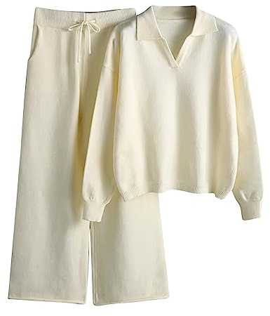 Completo Donna Autunno Curvy Elegante Complete In Maglia Pantaloni a Gamba Larga E Maglione Top Manica Lunga Set In Maglia Taglie Forti Leggera Tute Casa Comode Morbida Completo Firmate Outfits