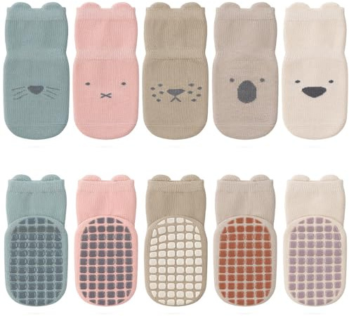 Kyopp 5 Paar Socken Baby Kleinkinder ABS rutschfeste Socken Tiermotive Socken Animals Baumwolle Socken Crew Socks