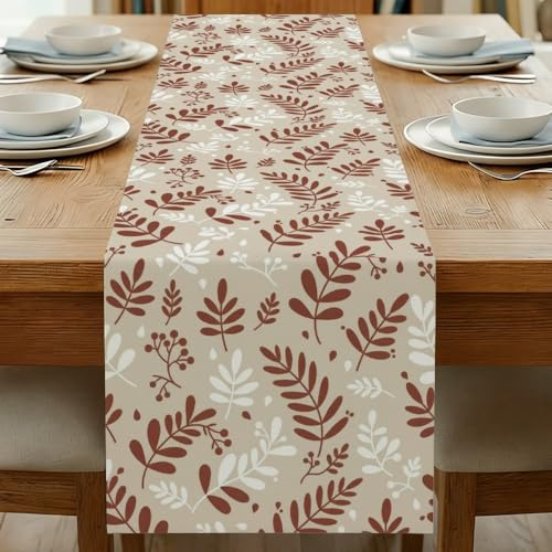 Brown Maroon Leaves Botanical Holiday Table Runners Table Turner for Dining 13× 70 Inch Rectangle Runner Spring Decorations for Home Spring Decor Home Kitchen Dining Holiday Decor