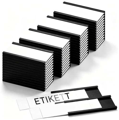 LATRAT 50 supporti magnetici per etichette scrivibili, senza sporco, rimovibili, con inserto in carta, pellicola protettiva, targhette per scaffale in metallo, armadietto, lavagna, 25 mm x 50 mm
