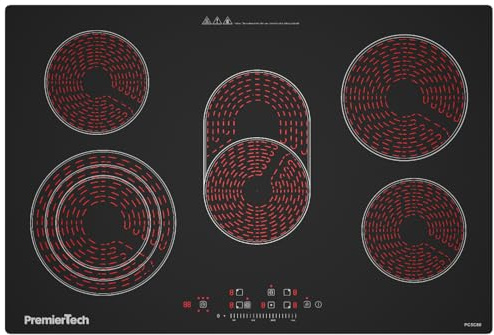 PremierTech Piano Cottura Vetroceramica 5 Zone 80cm Nero Incasso LED PC5C80