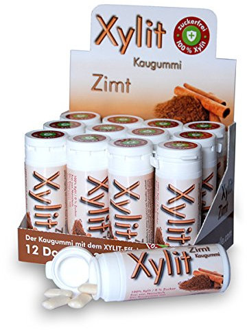 XYLIT KAUGUMMI ZIMT | 360 Stk | Tschüß Karies: reduziert Plaque & Säure | unterstützt Erhaltung Zahnschmelz | 100% Xylit, ohne Aspartam, vegan | 12 Dosen