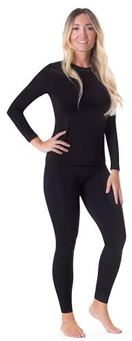 Rocky Thermal Underwear Women Long Johns Womens Thermals Top Bottom Set Fleece Lined Under Wear Clothes Base Layer Thermals, Large, Black