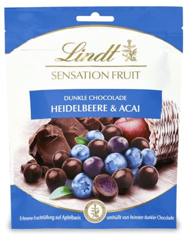 Lindt Schokolade Sensation Fruit Heidelbeere und Acai | 150 g | Dunkle feinherb Schokoladen Kugel mit erlesener Fruchtfüllung auf Apfelbasis | Pralinengeschenk | Schokoladengeschenk