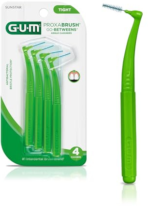 GUM Proxabrush Go-Betweens - Angled- Interdental Brushes - Soft Bristled Dental Picks for Plaque Removal Health - Safe for Braces & Dental Devices, 4 Count