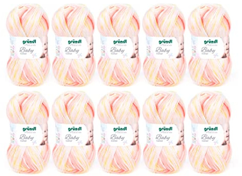 Gründl Babyfärg, 10 nystan om 50 g ull (ullliknande handstick- och virkgarn, tvättbar, av 70% polyakryl och 30% polyamid, 100 g/300 m, nåltjocklek: 3,5 – 4,5, 10 x 50 g), korall multicolor