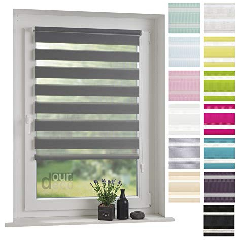 ourdeco® Doppel-Rollo, Duo-Rollo / 80 x 160 cm grau/lichtdurchlässig, Blickdicht