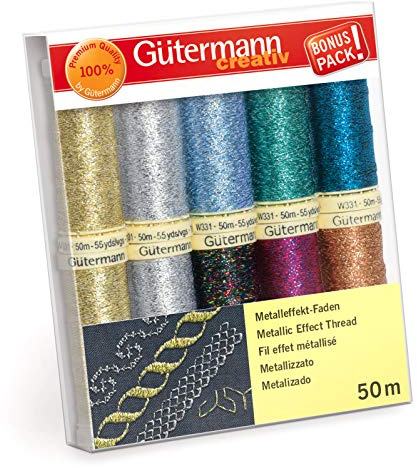 Gütermann creativ Set hilo de coser con 10 bobinas Efecto Metalizado W331 en colores brillantes