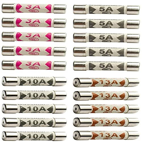 20 x Fuses Mixed Household Electrical Ceramic Domestic Mains Plug Fuses 3A 5A 10A 13A Fuses by ZARB (20)