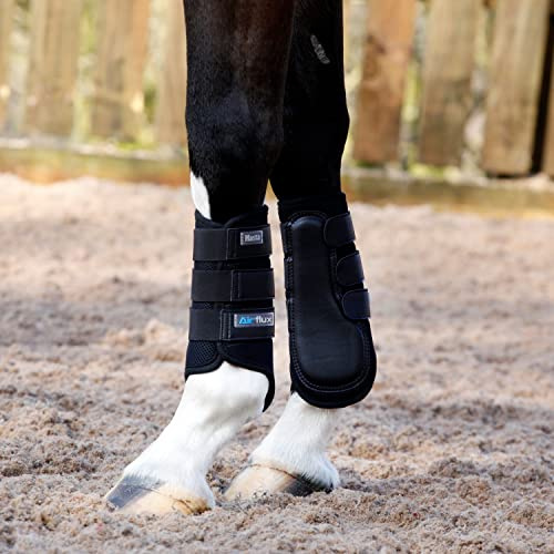 Masta Air-Flux Horse Brushing Boots - Training Neoprene Protective Wrap Boot for Horses with 3D AirMesh - Soft & Comfort Extremely Lightweight Legs Protectors - Set of 2 - Black, Size Extra Full