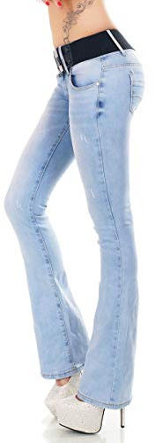 Label by Trendstylez Jean Bootcut pour femme avec ceinture Bleu clair W350, bleu, XS
