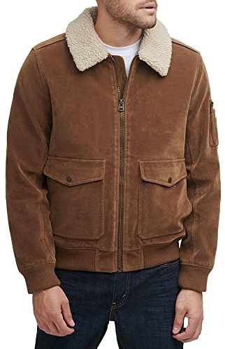 Levi's Faux Suede Aviator Bomber Jacket Giacca in Ecopelle, Colletto Sherpa in Finta Pelle Scamosciata/Cognac, L Uomo