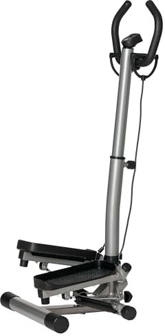 HOMCOM Stepper con Manubrio Regolabile, Impugnature Antiscivolo ed Elastici, Step Fitness con Monitor LCD per Casa e Palestra, Nero e Argento