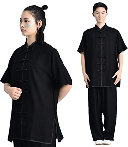 XRDSHY Tai Chi Uniform Set Sommer Frauen Tai Chi Kleidung Kampfkunst Flügel Chun Shaolin Kung Fu Shirt Training Tücher Gestickte Blume Kurzarm,Black-XL