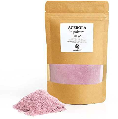 ERBOTECH, Acerola in Polvere, Confezione da 100 gr, Fonte Naturale di Vitamina C, con Proprietà Antiossidanti, Vegan