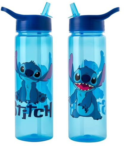 Disney Stitch Water Bottle Flip Up Straw 600ml – Official Merchandise by Polar Gear – Kids Reusable Non Spill - BPA Free - Recyclable Plastic - Ideal For School Nursery Sports Picnic