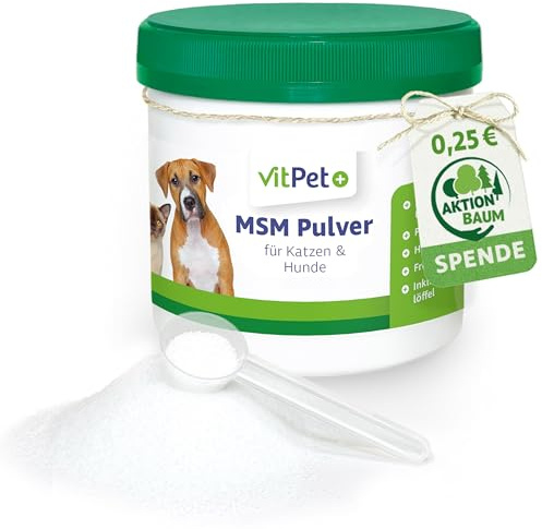 VitPet+ MSM hund och katt | Pulver för leder, rörlighet, hud och päls | Med ren MSM (organiskt svavel) – 100 % naturligt ursprung, GMO-fri och vegansk – 300 g