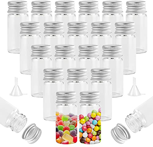 REFORUNG 45 Piezas Botellas de Vidrio Pequeñas con Tapa de Rosca Tubos de Ensayo Cristal 10ml Tubo de Ensayo Vidrio Transparente Tubo de Ensayo Pequeño con 2 Embudos para Líquidos Polvos Semillas