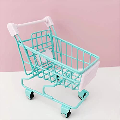 VIONNPPT 1:12 Puppenhaus Miniatur Supermarkt Handwagen, süß Metall Shopping Wagen, Mini Einkaufswagen Spielzeug Modell, Puppen Dekor Geschenk (Grün)