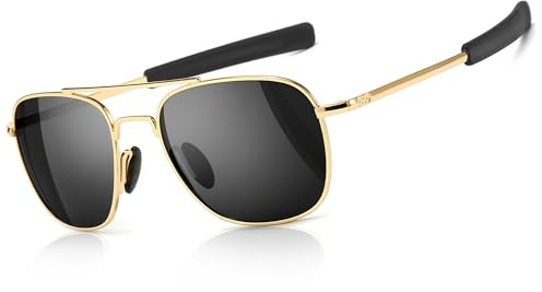 SUNGAIT Men's Military Style Polarized Pilot Aviator Sunglasses Bayonet Temples (Gold Frame/Gray Lens) SGT285JKH