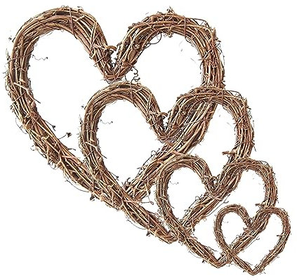 RZOZSZEZ 4 Pack Heart Shaped Garland, Natural Grapevine Wreaths, Classic Wreath for Christmas, Halloween, and DIY Easter, Wall Decor Hand-Woven (25+20+15+10) CM