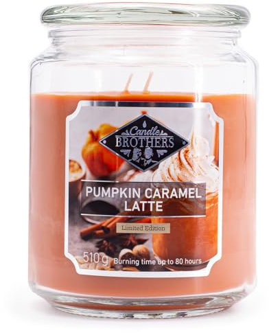 Candle-Brothers Große Duftkerze im Glas mit Deckel | Pumpkin Caramel Latte | Duftkerze Kürbis | Kerze 2 Docht | Kerze lange Brenndauer | Geschenk für Frauen