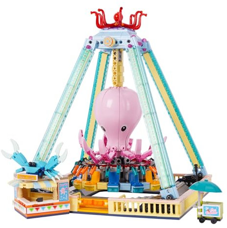 Vinbosion Jeu de Blocs de Construction pour Parc d'attractions,Blocs de Construction pour la balançoire Pieuvre,Cadeau pour Enfants et Adultes (1189PCS)