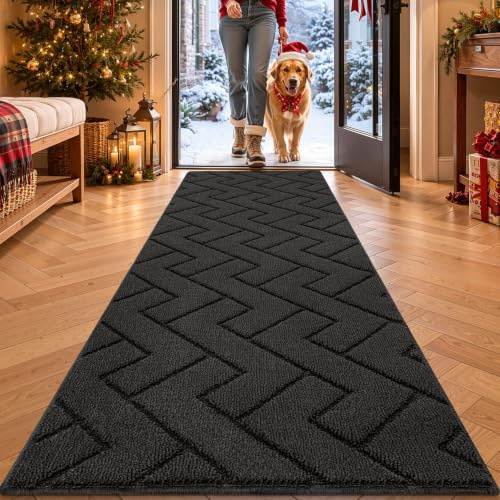 Biscpro Door Mat,60x180cm DoorMat Indoor Washable,Doormat Indoor Dirt Trapper Non-slip,Absorbent Inside Entrance Rug Mat for Entryway,Patio,Garden,Laundry Room,Pets-Dark Gray