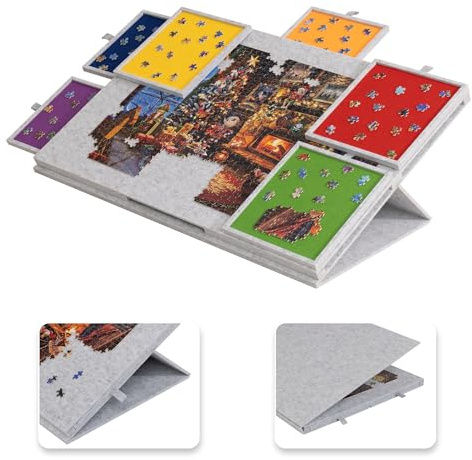 Lavievert Tablero de rompecabezas inclinable con soporte y cubierta diseñados 2 en 1, meseta de rompecabezas de fieltro ligero con 6 cajones de colores para adultos, mesa de rompecabezas portátil para