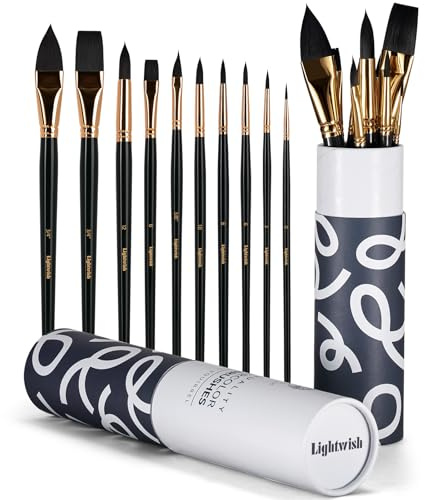 Lightwish akvarellpenselset, 10 st konstnärsborstar med blandat hår, konstset med rund, spetsig, platt, oval lasyr och dolch, för akvarell, akryl och gouache-bläckmålning