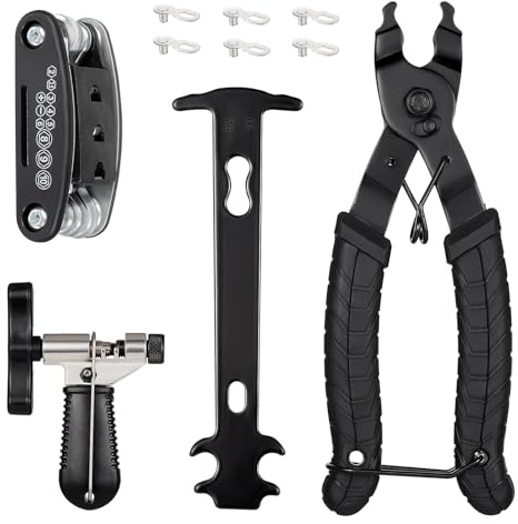 Kyrio Kit di attrezzi per la riparazione della catena della bici, kit di attrezzi multifunzione 16 in 1, kit di attrezzi per la riparazione di biciclette, pinze per maglie, tagliacatena, controllo