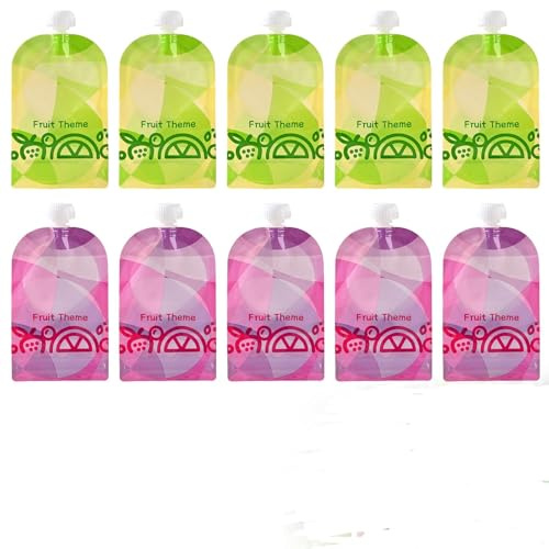 10 Pezzi Sacchetti Riutilizzabili Per Alimenti Per Bambini 150ML Senza BPA Sacchetti per Alimenti per Neonati Semplici da Riempire e Pulire A Doppia Chiusura Sacchetti per Purea Yogurt e Succhi