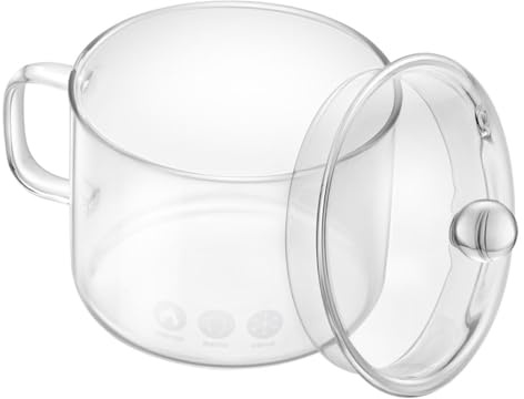 ZUNOXAZ Glass Stew Pot Lid and Side Handle 14cm High Borosilicate Noodle Bowl Suitable for Direct Flame Cooking and Soup Preparation