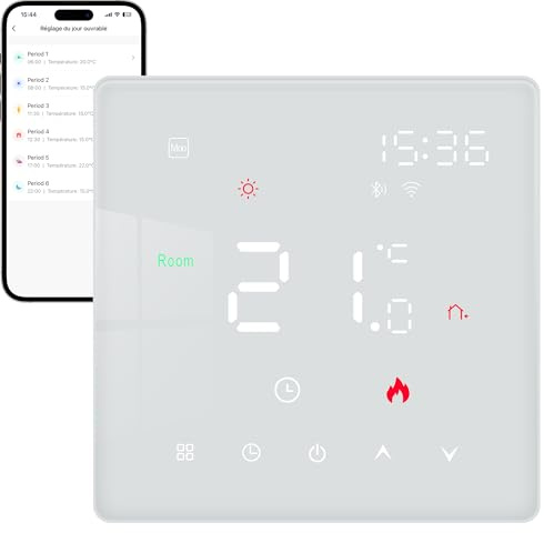 Vaconoff Fussbodenheizung Thermostat Digital Für Elektrische Fußbodenheizung, WiFi Raumthermostat Thermostate Heizung Smart Mit Sensoren, Alexa/Google Assistant Kompatibel Unterputz 230V 16A Weiß