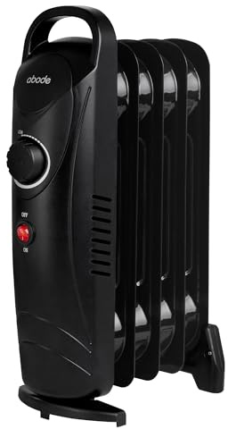 Abode 5 Fin Oil Filled Radiator 650W Portable Electric Heater in Black, Overheat Protection & Tip Over Protection, Portable with Integrated Handle AOFR5001B