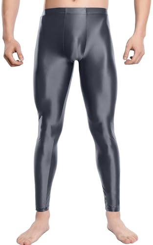 AIEOE Herrleggings glänsande skinny sportleggings lätta genomskinliga strumpbyxor tajta löparbyxor mjuka underbyxor tights stretch
