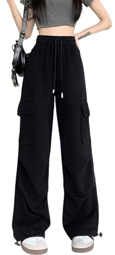 Skateboard Frog Y2K Streetwear Baggy Hip Hop Cargo Pantaloni Donna Vita Alta Cintura Coulisse Ampio Convertibile Tasche Laterali per Ballo