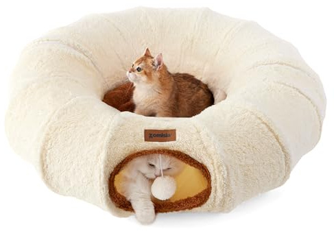 ZOMISIA Cat Tunnel Bed for Indoor Cats, Cute Cat Donut Toy Tunnel, Beige