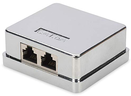 DIGITUS Scatola di connessione Cat-6A - 2 porte RJ45 - Alloggiamento a vista - Presa di rete - Morsetto a taglio LSA - Schermato - Argento