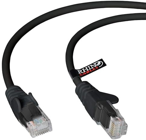 rhinocables CAT5e High-Speed Ethernet Patch Network Cable for LAN — Snagless Cable with RJ45 Connector Lead — Ideal for Internet, Router, Modem, Smart TV, PC & Laptop (5m, Black)