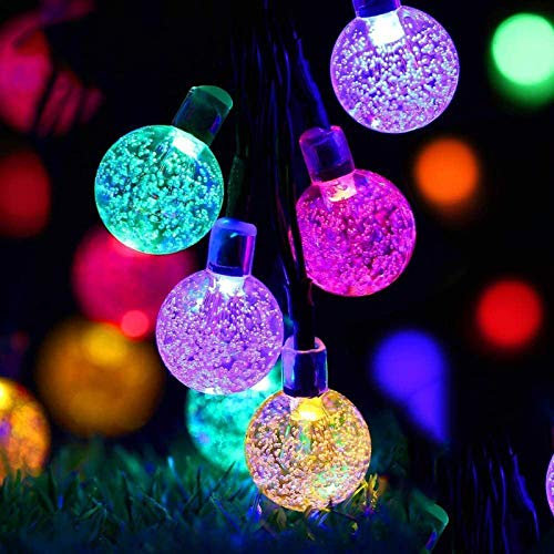 iihome 50ft 90 LED Solar Powered Outdoor String Lights Garden Crystal Ball Chrismas Globe Lights Decorative Lighting for Garden, Patio, Yard, Home, ChrismasTree, Parties,Multi-Colored