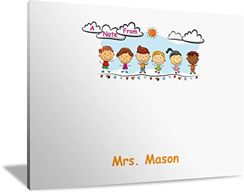 PrintPPS Customizable 4 x 3 Teacher Gift Sticky Notes with a Name (8 Pads Gift Wrapped, 25 Sheets Per Pad, Children Playing Design)