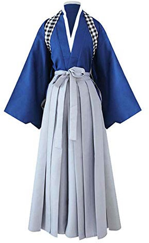 Unisex Japanische Traditionelle Samurai Kimono Warrior Kendo Aikido Hapkido Kampfsport Sportbekleidung Hakama Uniform Set Outfit (XL, 01-blau)